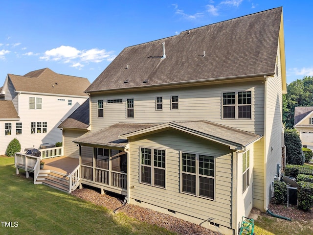 3036 Lawson Walk Way, Rolesville, NC 27571 - rear view of property featuring crawl space, a lawn, a deck, and roof with shingles