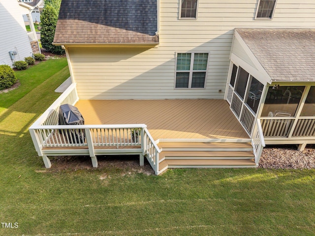 3036 Lawson Walk Way, Rolesville, NC 27571 - deck featuring a sunroom and a lawn
