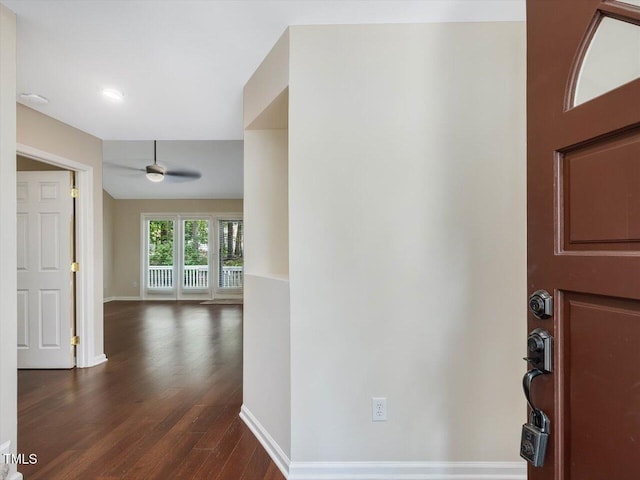 3811 Carnegie Ln, Raleigh, NC 27612 - entrance foyer featuring ceiling fan, dark wood-type flooring, and recessed lighting