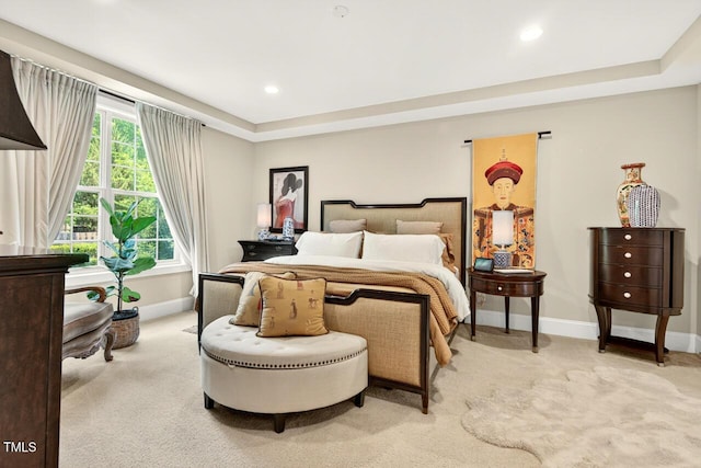 1806 Pattersons Mill Rd, Durham, NC 27703 - bedroom with light carpet, recessed lighting, and a raised ceiling