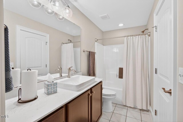 1806 Pattersons Mill Rd, Durham, NC 27703 - bathroom featuring vanity, shower / bathtub combination with curtain, and tile patterned floors
