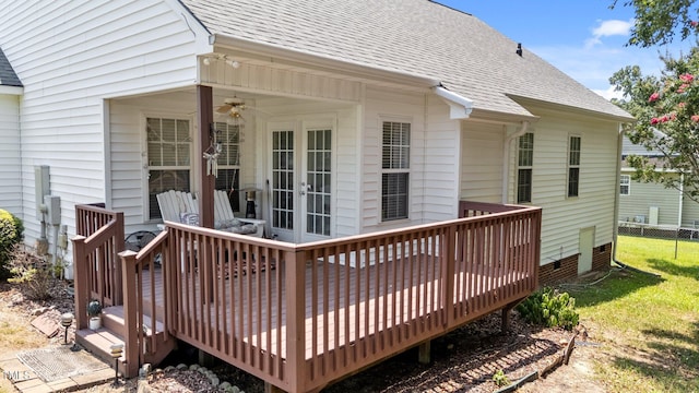 113 Kelly Ln, Clayton, NC 27520 - deck with french doors and a ceiling fan