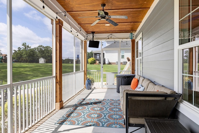 447 Marcellus Way, Clayton, NC 27527 - sunroom featuring ceiling fan