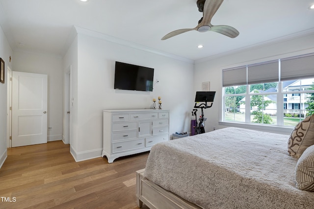 447 Marcellus Way, Clayton, NC 27527 - bedroom featuring wood finished floors, recessed lighting, crown molding, and a ceiling fan