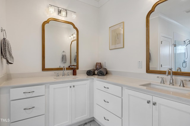447 Marcellus Way, Clayton, NC 27527 - bathroom featuring double vanity and an enclosed shower