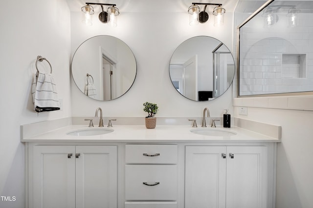 447 Marcellus Way, Clayton, NC 27527 - bathroom with double vanity and tiled shower