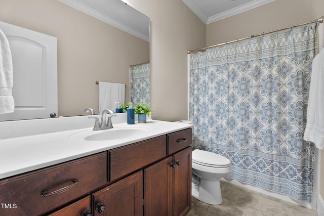 149 Hadley Ln, Clayton, NC 27527 - full bathroom with crown molding, vanity, and a shower with curtain