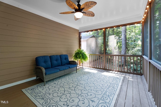 149 Hadley Ln, Clayton, NC 27527 - sunroom featuring a ceiling fan and an outdoor hangout area