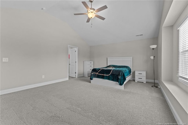 283 Leach Creek Dr, Raeford, NC 28376 - bedroom featuring vaulted ceiling, carpet flooring, and ceiling fan