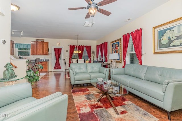 2810 Catamaunt, Durham, NC 27704 - living area with wood finished floors and ceiling fan