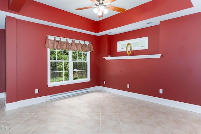 515 Wellingham Dr, Durham, NC 27713 - unfurnished room featuring a baseboard radiator, ceiling fan, and tile patterned floors