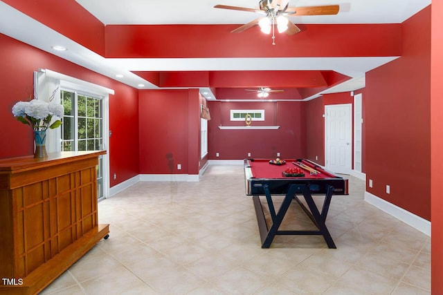 515 Wellingham Dr, Durham, NC 27713 - rec room featuring ceiling fan, a raised ceiling, and recessed lighting
