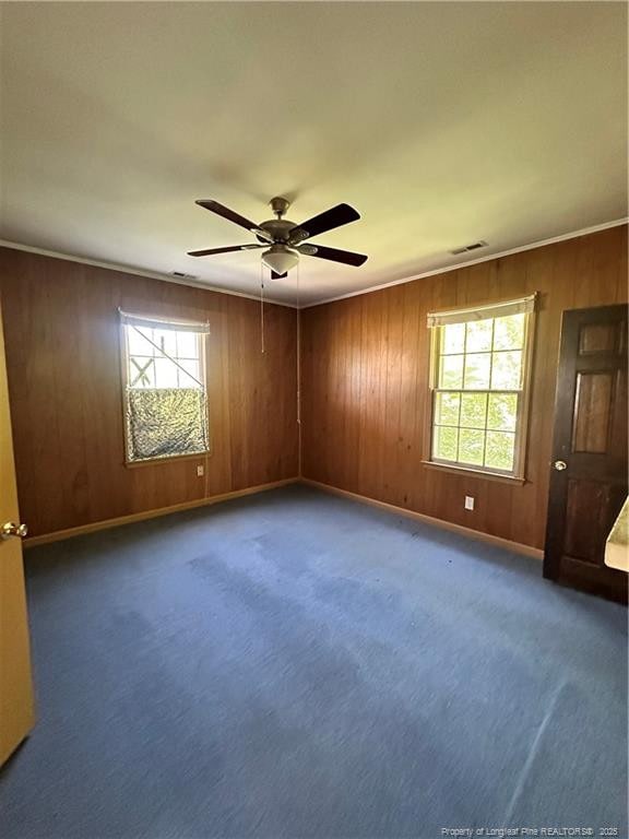 410 W K St, Erwin, NC 28339 - carpeted spare room featuring healthy amount of natural light, a ceiling fan, and wood walls