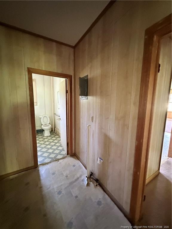 410 W K St, Erwin, NC 28339 - corridor featuring light floors and wood walls
