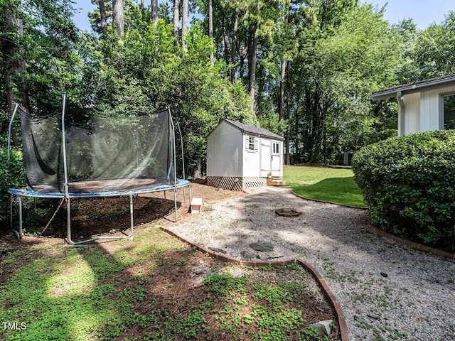 3205 Dell Dr, Raleigh, NC 27609 - view of grassy yard with a trampoline and a shed