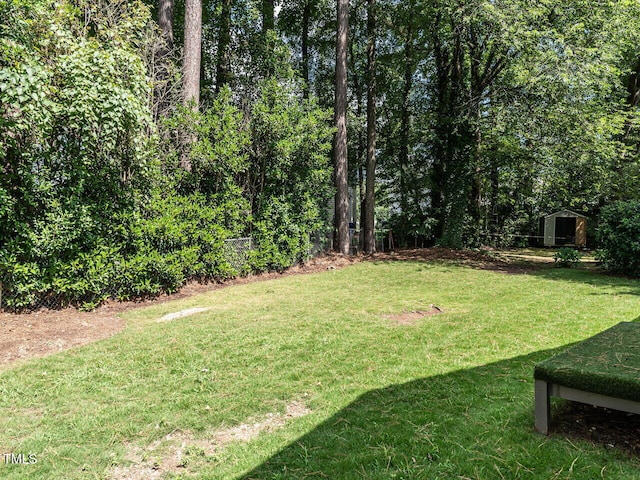 3205 Dell Dr, Raleigh, NC 27609 - view of grassy yard with a storage unit