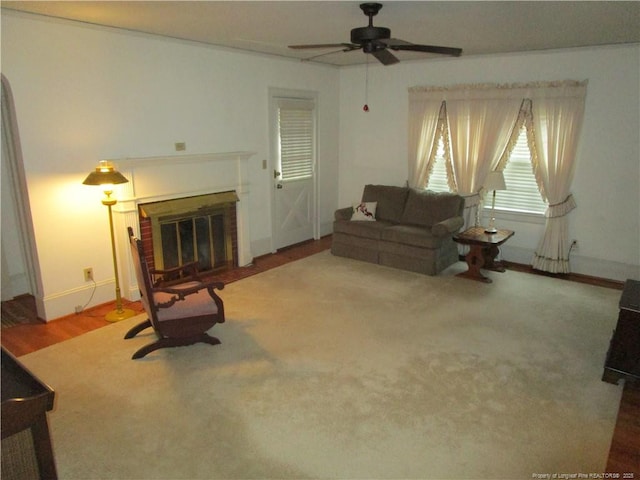 432 Rollingwood Cir, Fayetteville, NC 28305 - living area featuring ceiling fan and a brick fireplace