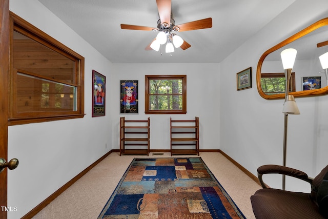 4134 King Charles Rd, Durham, NC 27707 - entryway with light carpet and a ceiling fan