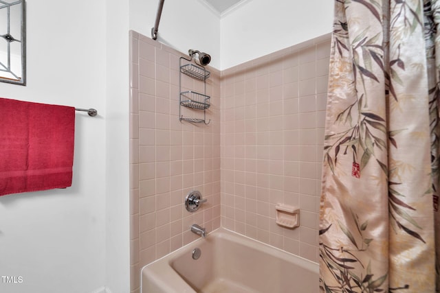 4134 King Charles Rd, Durham, NC 27707 - full bathroom featuring shower / bath combo and ornamental molding