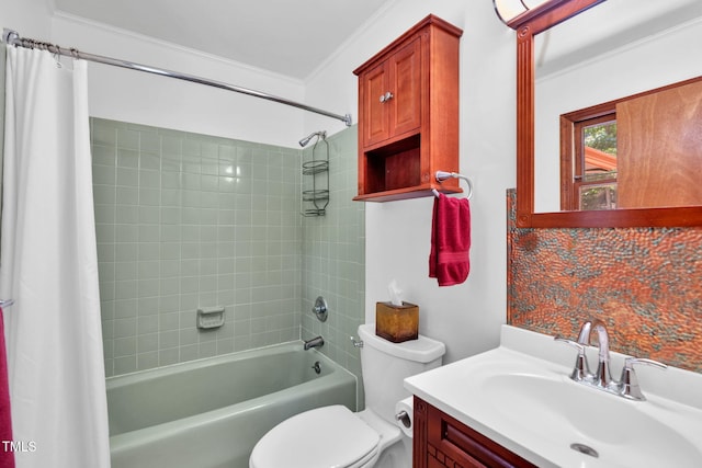 4134 King Charles Rd, Durham, NC 27707 - bathroom featuring shower / bath combo, vanity, and ornamental molding