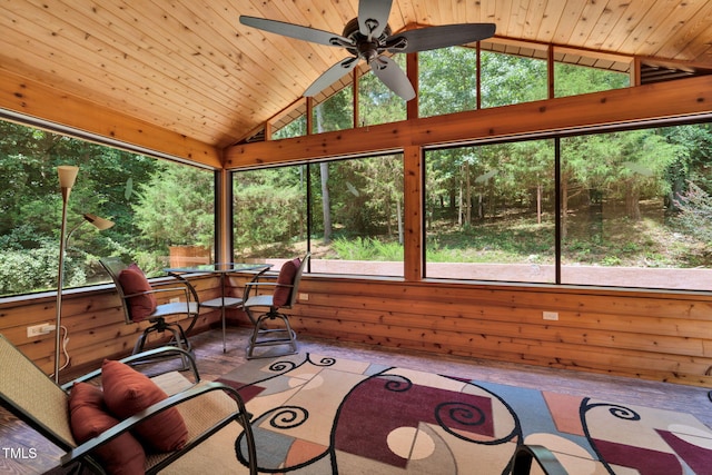 4134 King Charles Rd, Durham, NC 27707 - sunroom featuring vaulted ceiling, healthy amount of natural light, ceiling fan, wood ceiling, and wood finished floors