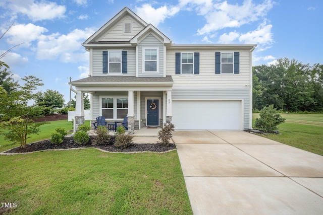 23 Walker Grove Ln, Lillington, NC 27546 - view of front of house featuring a porch, a garage, driveway, and a front yard