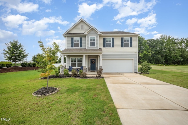 23 Walker Grove Ln, Lillington, NC 27546 - view of front of property with a garage, driveway, a porch, and a front yard
