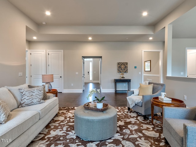 3526 Clifton Park Ct, New Hill, NC 27562 - living area featuring recessed lighting and dark wood-style flooring