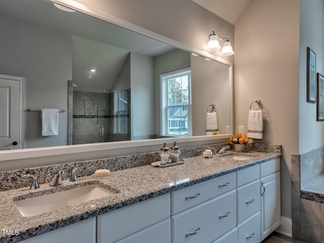 3526 Clifton Park Ct, New Hill, NC 27562 - bathroom with double vanity and a stall shower