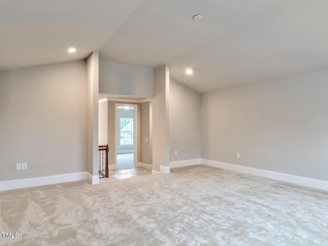 3526 Clifton Park Ct, New Hill, NC 27562 - empty room with light carpet, lofted ceiling, and recessed lighting