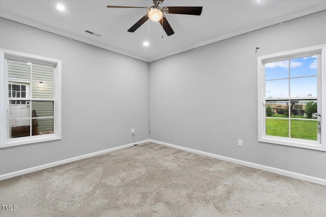 213 Guerrant St, Greensboro, NC 27401 - carpeted spare room featuring a ceiling fan, crown molding, and recessed lighting