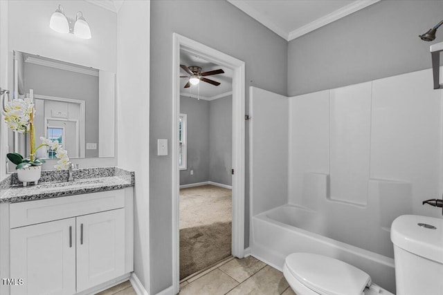 213 Guerrant St, Greensboro, NC 27401 - full bath with vanity, ornamental molding, ceiling fan, shower / bathtub combination, and tile patterned floors