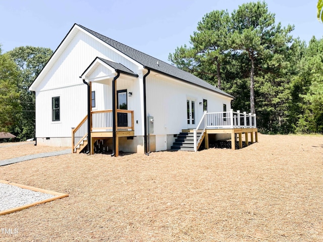 341 Rev Henderson Rd, Henderson, NC 27537 - view of side of home with crawl space, a wooden deck, and stairway