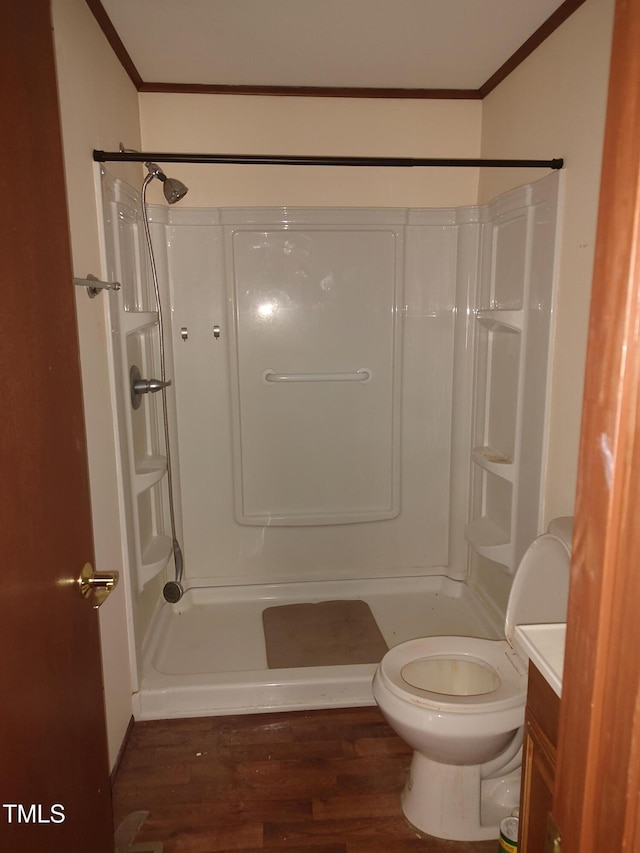 1161 Morgan Rd, Henderson, NC 27537 - full bathroom with crown molding, a shower, wood finished floors, and vanity