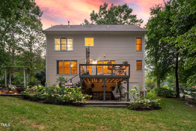 2608 Forestbluff Dr, Fuquay Varina, NC 27526 - rear view of house with a wooden deck, stairway, a yard, and a pergola