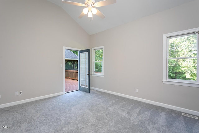 900 Stonecutter Ct, Raleigh, NC 27614 - empty room featuring carpet flooring, ceiling fan, and high vaulted ceiling