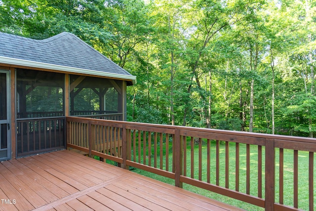 900 Stonecutter Ct, Raleigh, NC 27614 - deck featuring a sunroom and a lawn