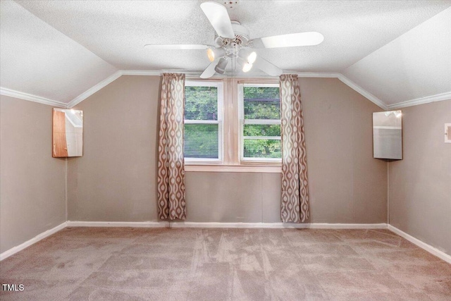 607 E Geer St, Durham, NC 27701 - additional living space with vaulted ceiling, carpet, a textured ceiling, and a ceiling fan