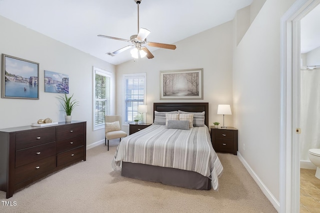 325 Millet Dr, Morrisville, NC 27560 - bedroom with light carpet, vaulted ceiling, and ceiling fan