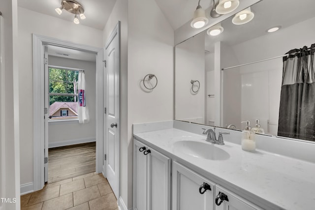 211 Camille Cir, Youngsville, NC 27596 - bathroom featuring vanity, tile patterned floors, and curtained shower