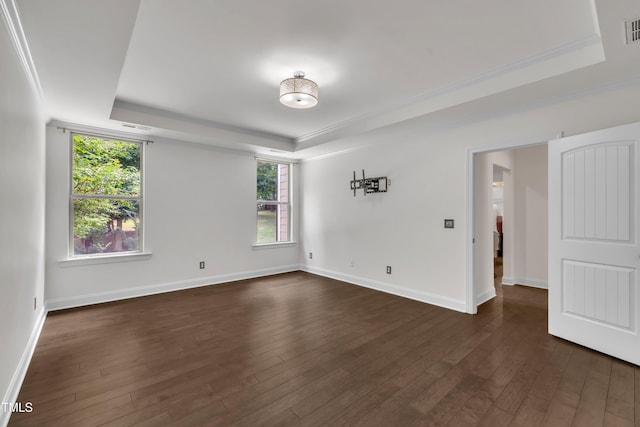 211 Camille Cir, Youngsville, NC 27596 - spare room with a raised ceiling, dark wood-type flooring, and crown molding