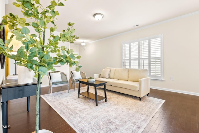 325 Currituck Ln, Durham, NC 27703 - living room with ornamental molding and dark wood-type flooring