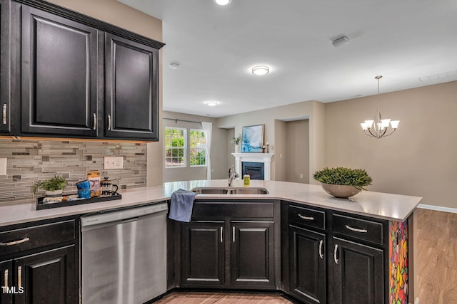 401 Summit Trail Dr, Hillsborough, NC 27278 - kitchen featuring dishwasher, dark cabinets, and light wood-style floors