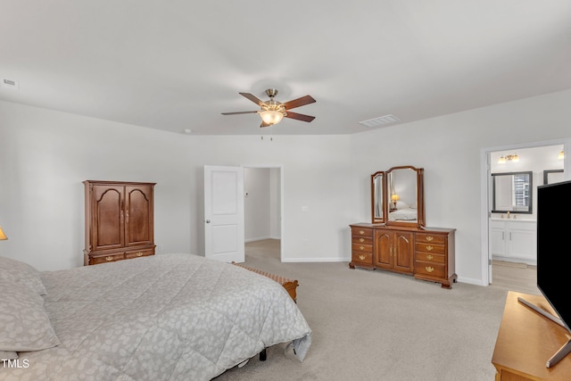 1021 Clove Pine Dr, Knightdale, NC 27545 - bedroom featuring light carpet, ceiling fan, and ensuite bath
