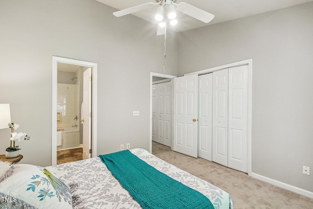 3050 Trailwood Pines Ln Unit 303, Raleigh, NC 27603 - bedroom with carpet, ensuite bathroom, and a ceiling fan