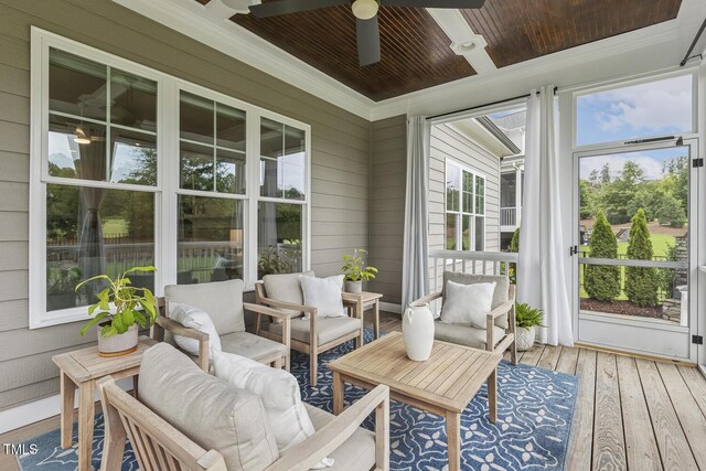 2098 Amalfi Pl, Apex, NC 27502 - sunroom / solarium with a ceiling fan and an outdoor living space