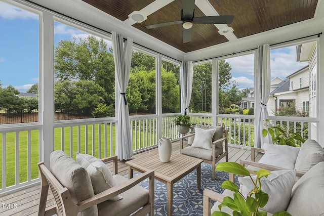2098 Amalfi Pl, Apex, NC 27502 - sunroom featuring a ceiling fan, an outdoor living space, and healthy amount of natural light