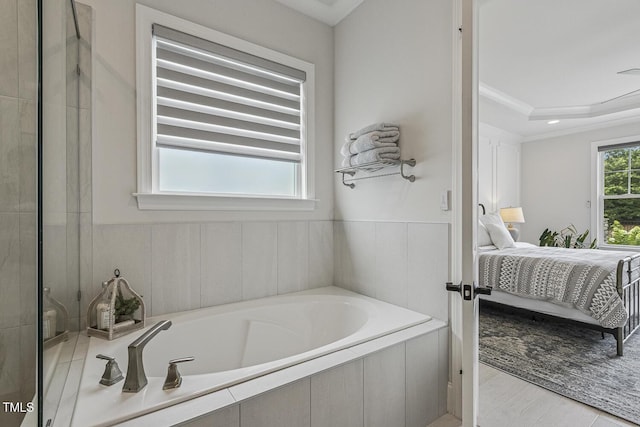 2098 Amalfi Pl, Apex, NC 27502 - full bath featuring ensuite bathroom, a garden tub, crown molding, and a raised ceiling