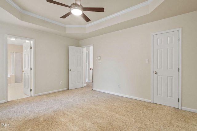 614 Park York Ln, Cary, NC 27519 - unfurnished bedroom with carpet, a raised ceiling, ornamental molding, and ensuite bathroom