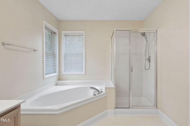 614 Park York Ln, Cary, NC 27519 - bathroom featuring a bath, a shower stall, and vanity